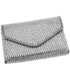 Silver & Black Bling Studded Baguette Envelope Crossbody Clutch Bag
